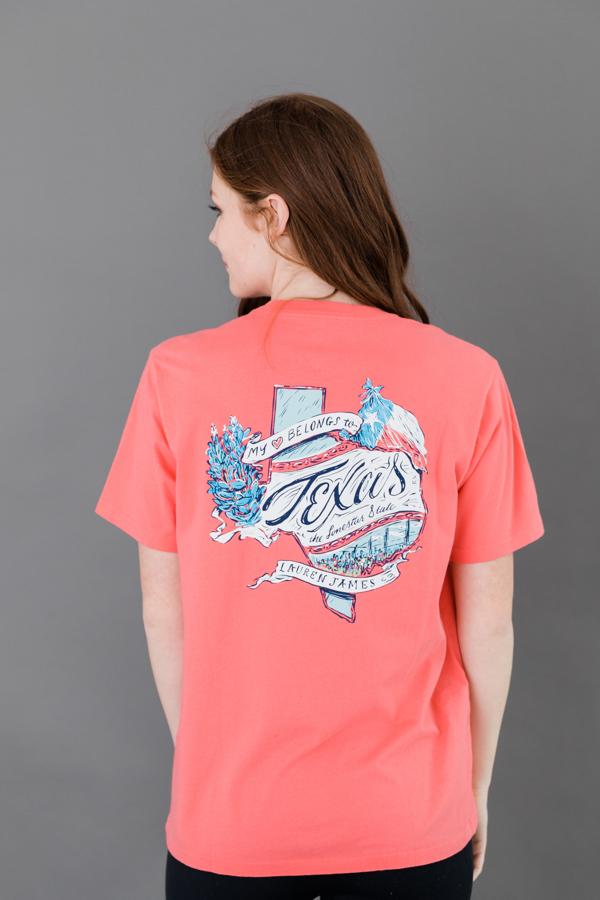 My Heart Belongs to Texas T-shirt - Coral